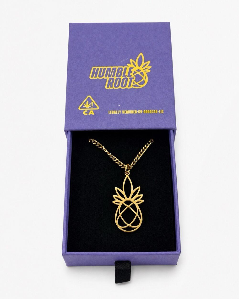 Humble Root Pineapple Pendant Necklace Gold Tone 18” Chain Original Box